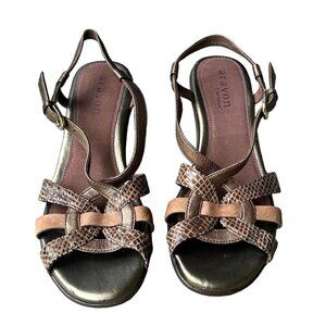 Aravon by New Balance Sandals Metallic Bronze Brown Leather‎ Kitten Heel 7.5 AA